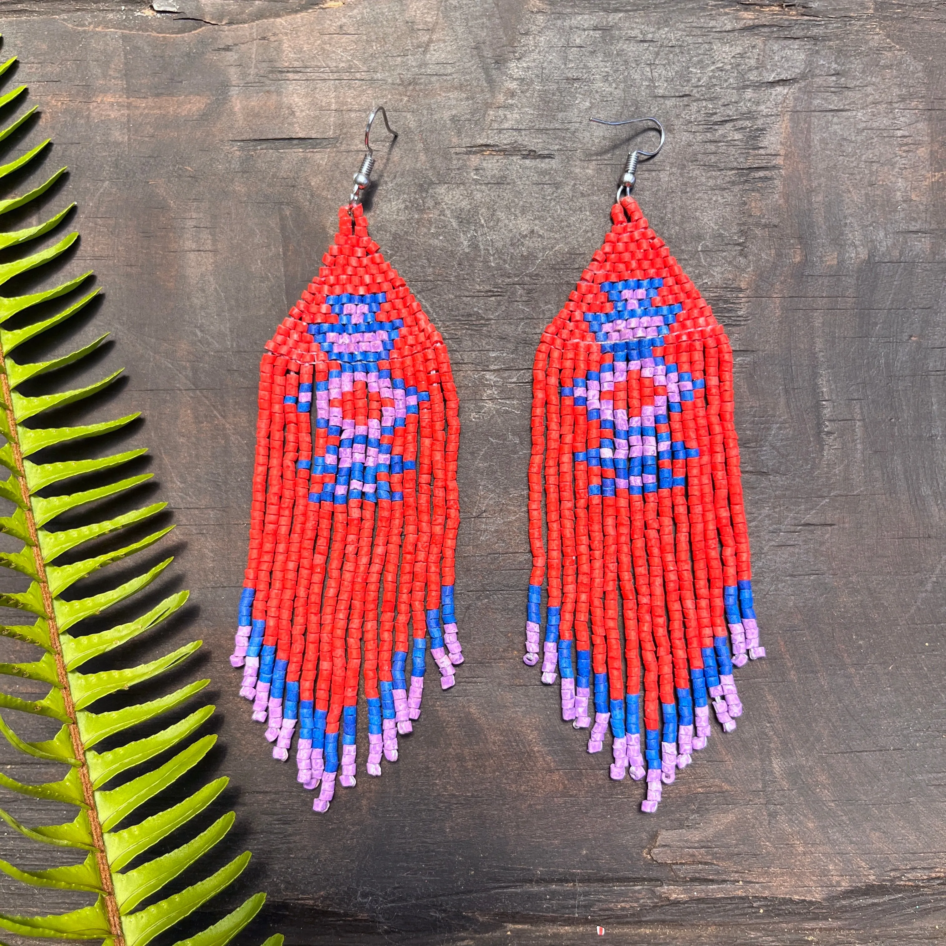 Beaded Fringe Earrings with Geoemetric Symbols