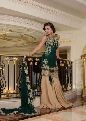 Beautiful chiffon hand made dress in dark bottle  green color Model#C 831