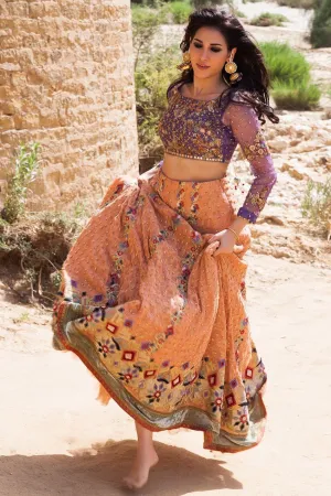 Beautiful Indian ghaghra choli dress in purple and peach color # B3325