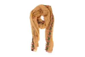 Beige Chiffon Pink Embroidered Dupatta - Scarf
