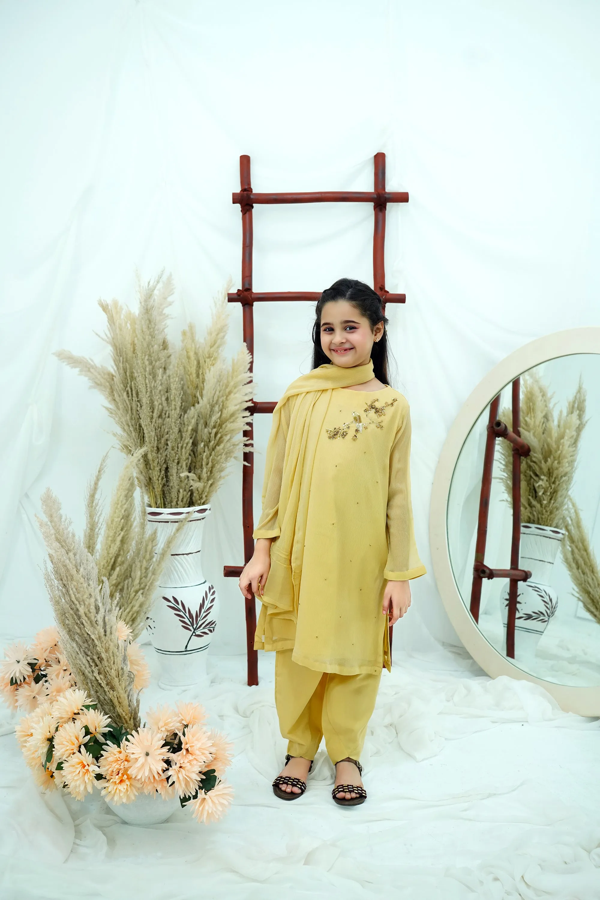 Beige Embroidered Chiffon
