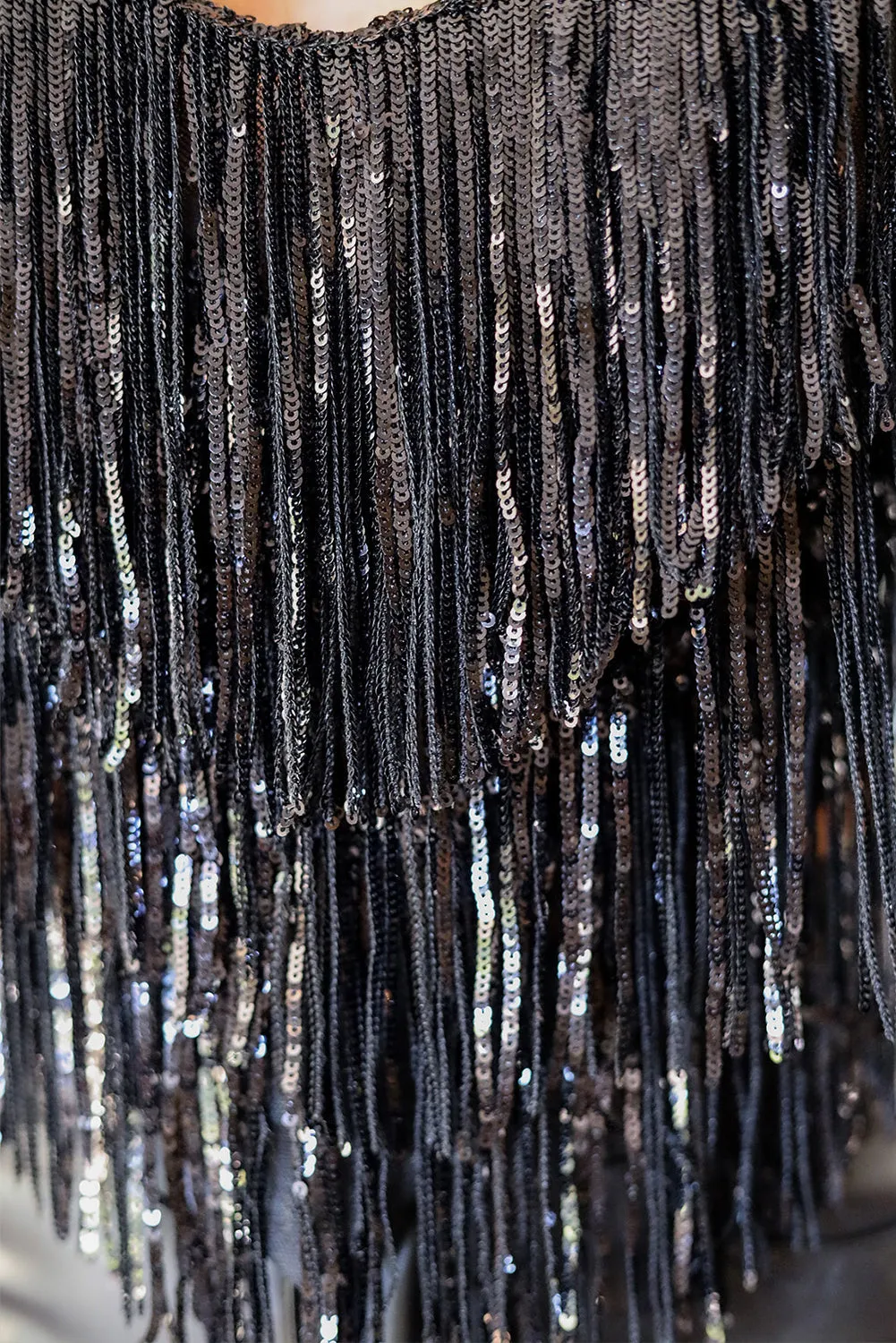 Black Sequin Tassel Tank Crop Top