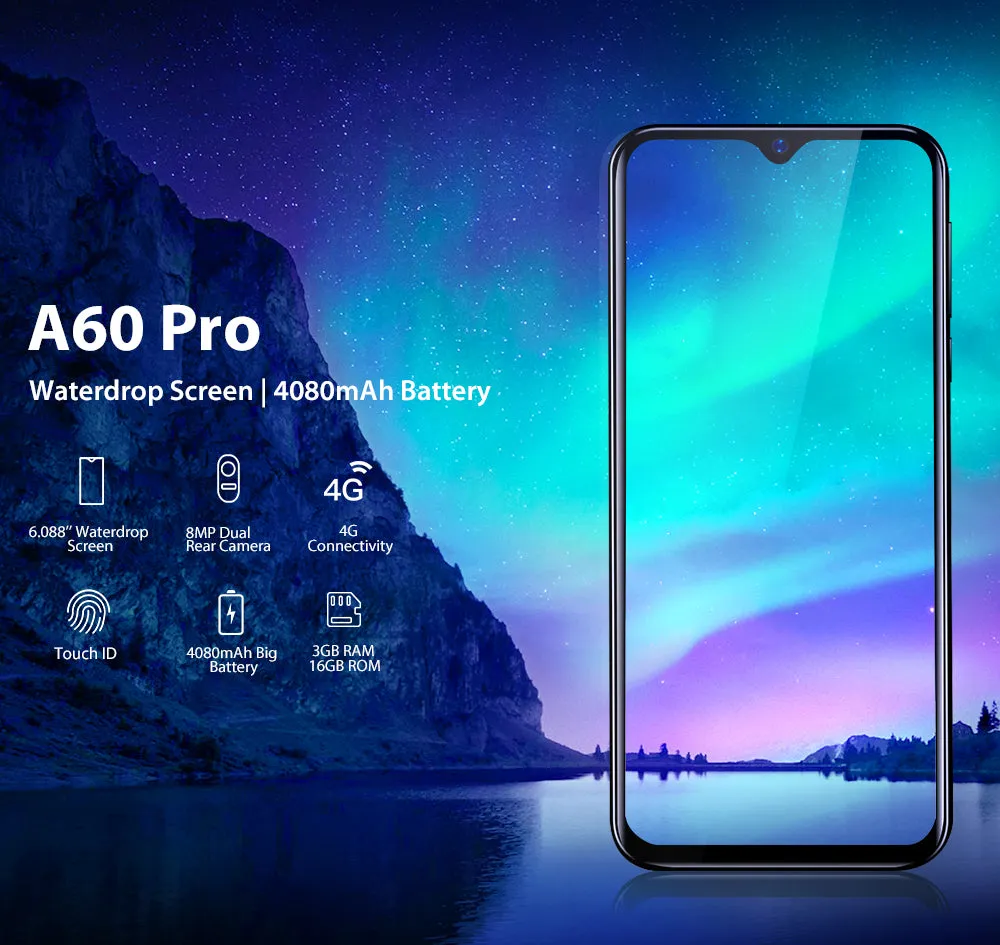 Blackview A60 Pro 4G Smartphone 3GB 16GB Android 9.0 Cellphone Face ID 4080mAh Battery Mobile Phone Gradient blue