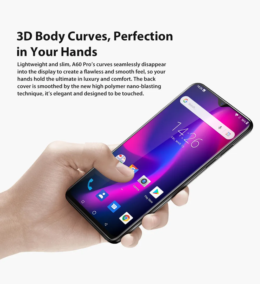 Blackview A60 Pro 4G Smartphone 3GB 16GB Android 9.0 Cellphone Face ID 4080mAh Battery Mobile Phone Gradient blue