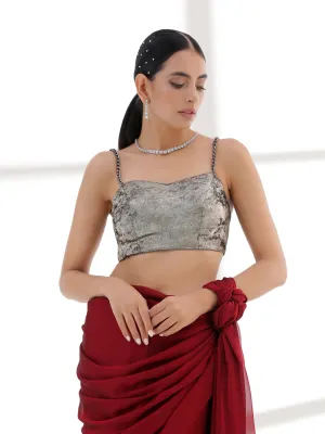 Blouse - Crushed Metallic Blouse with Metal Straps