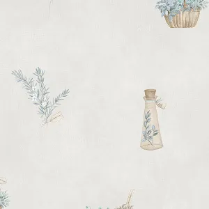 Blue Off White Country Herbs FK34431 Wallpaper