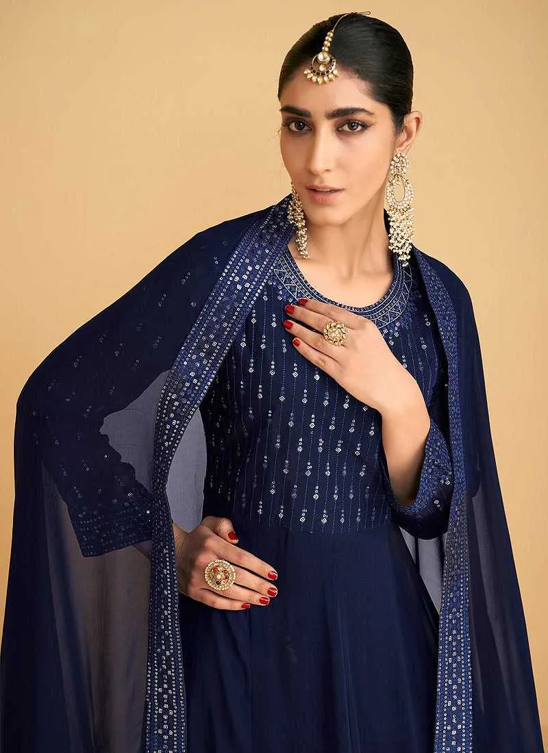 Blue Sequin Embroidered Designer Kalidar Anarkali