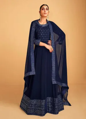 Blue Sequin Embroidered Designer Kalidar Anarkali