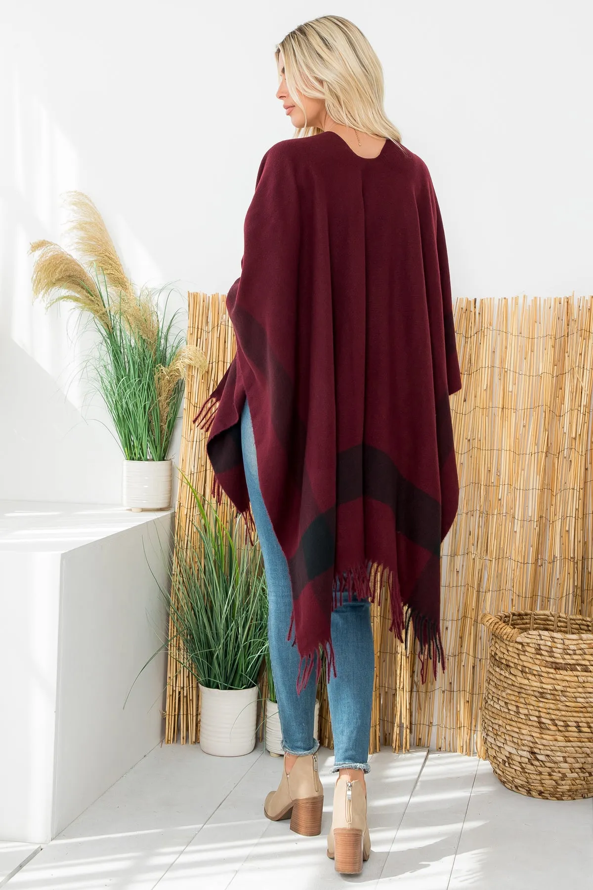 BORDER KNIT FRINGE OPEN FRONT KIMONO
