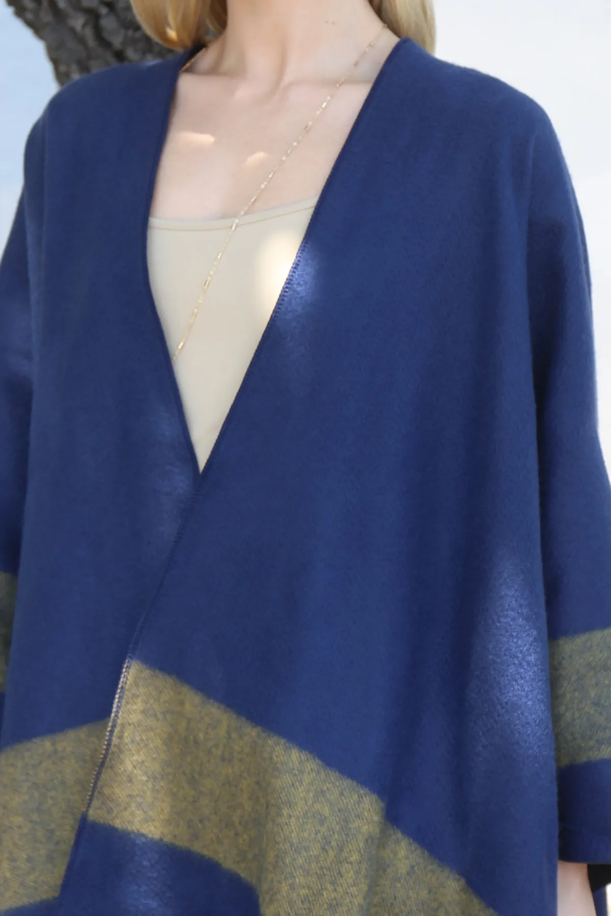 BORDER KNIT FRINGE OPEN FRONT KIMONO