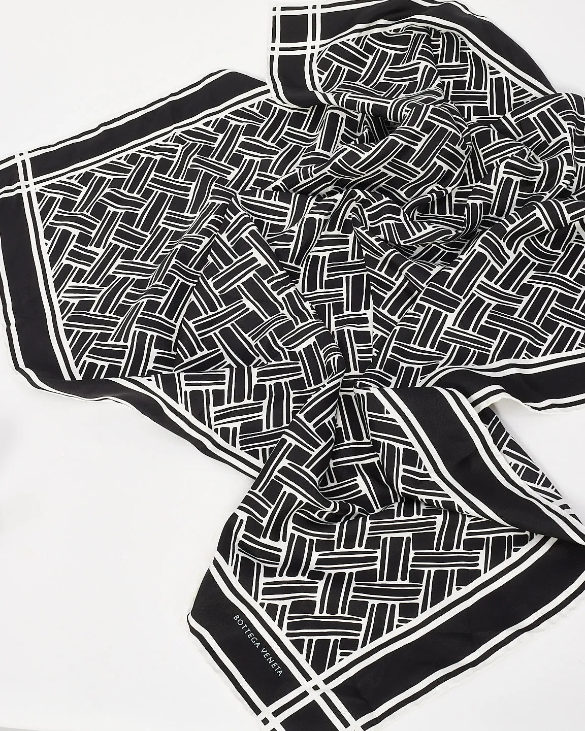 Bottega Veneta Black & White Pattern Silk Scarf
