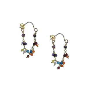 CATHERINE WEITZMAN - Fringe Hoop Earrings in Multi Gemstones