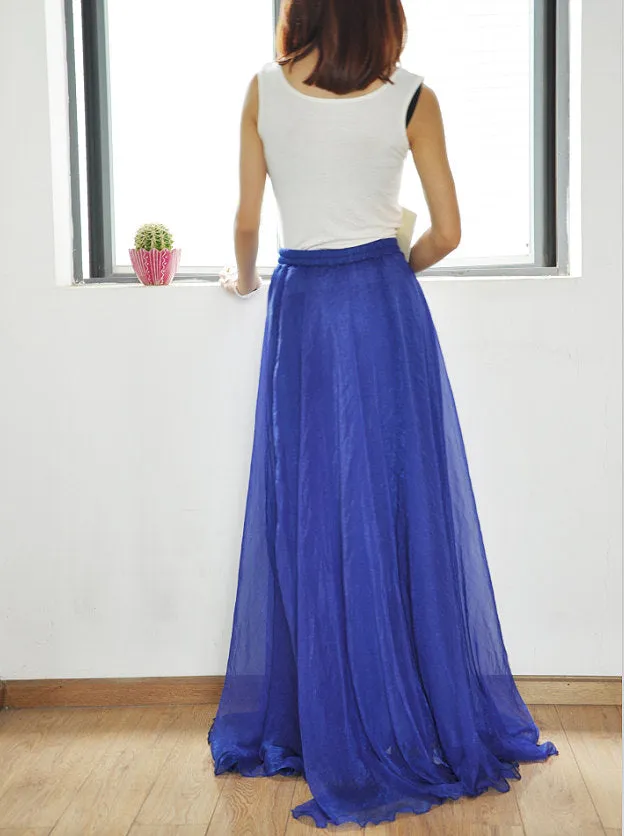 Chiffon Long Skirt Silk Skirts High Waist Maxi Skirt Elegant Elastic Waist Summer Skirt Floor Length Long Skirt