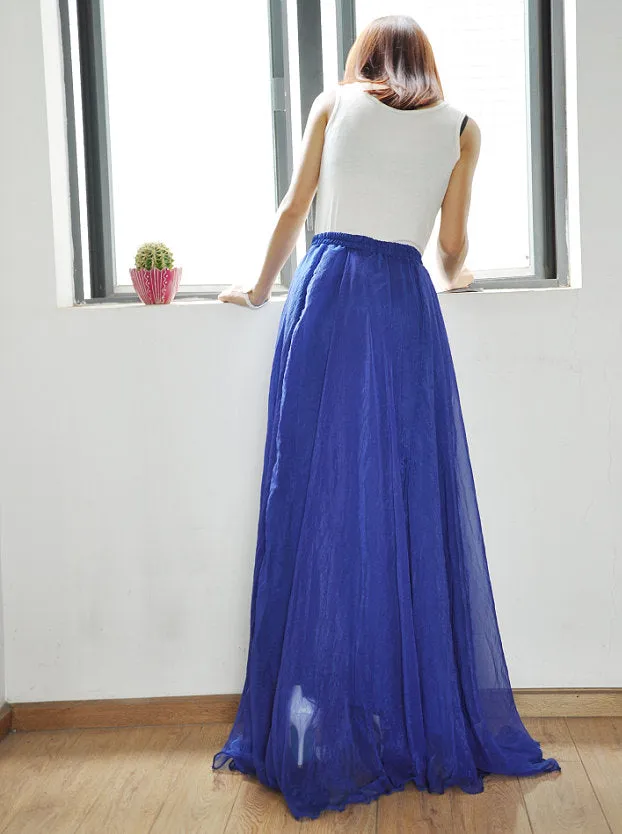 Chiffon Long Skirt Silk Skirts High Waist Maxi Skirt Elegant Elastic Waist Summer Skirt Floor Length Long Skirt
