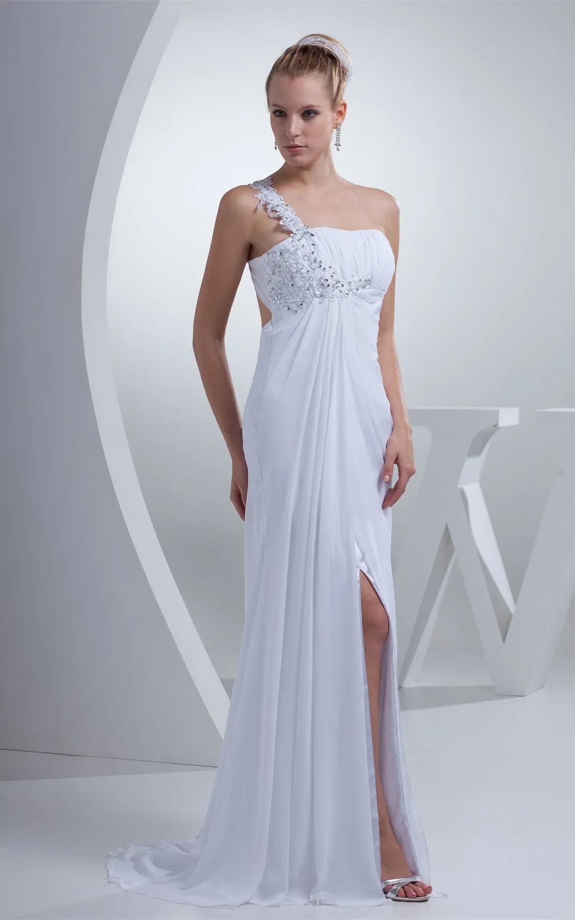 Chiffon Sleeveless Pleated Dress with Beading and Front Slit-GC_706425