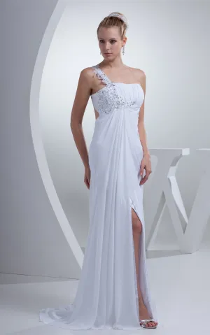 Chiffon Sleeveless Pleated Dress with Beading and Front Slit-GC_706425