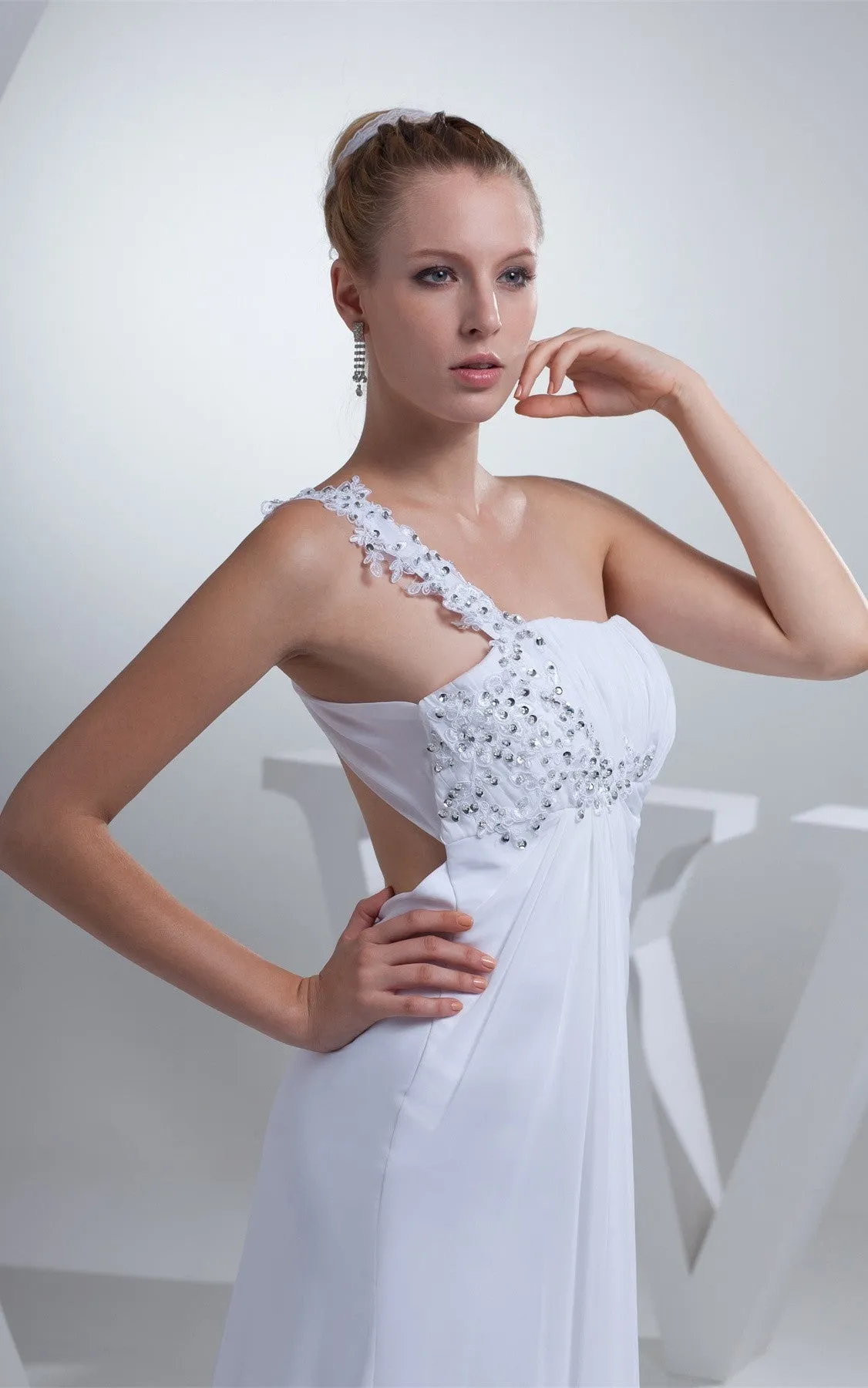 Chiffon Sleeveless Pleated Dress with Beading and Front Slit-GC_706425