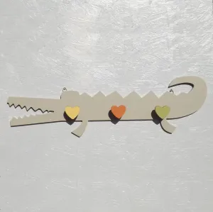Children's Crocodile Coat Rack with 3 wood heart peg hooks