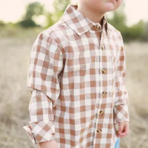 CL Long Sleeve Button Down | Camel Gingham