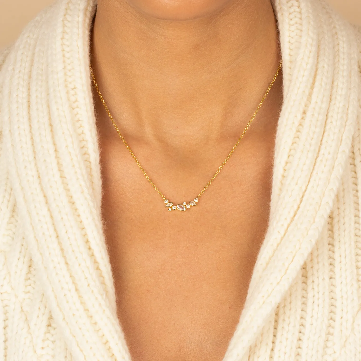 CZ Multi Shape Scatered Bezel Bar Necklace