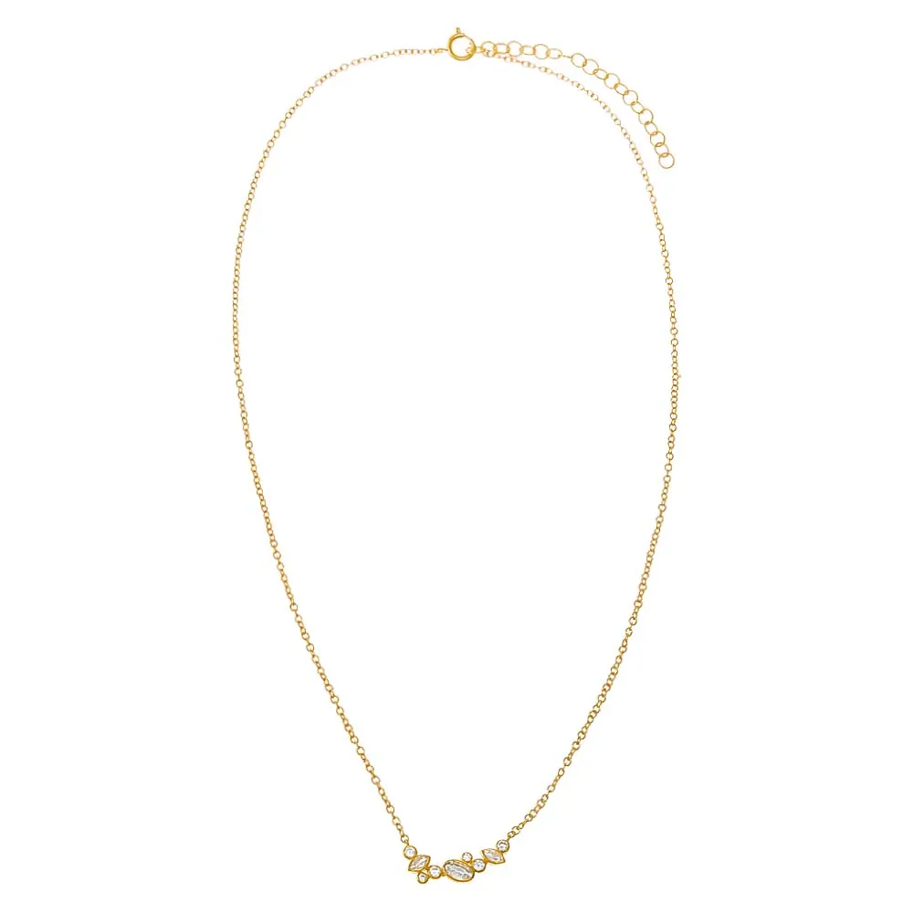 CZ Multi Shape Scatered Bezel Bar Necklace