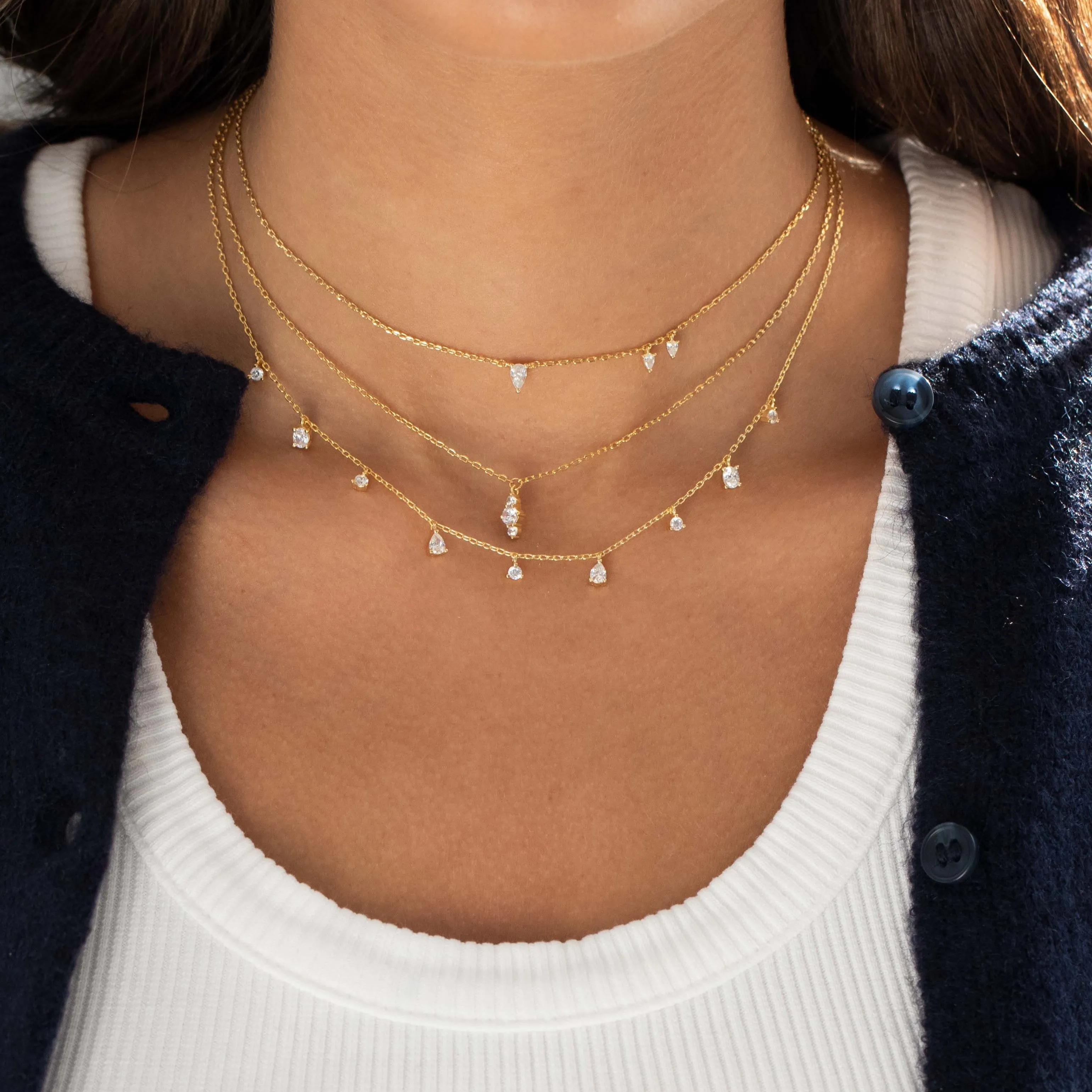 CZ Multi Teardrop Shaker Charm Necklace