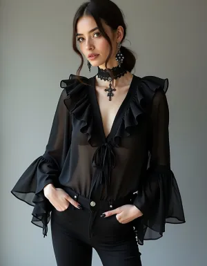 Danee Georgette Black Top