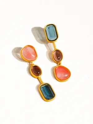 Delia 18K Gold Vintage Mismatch Drop Earring: Multi-Colored