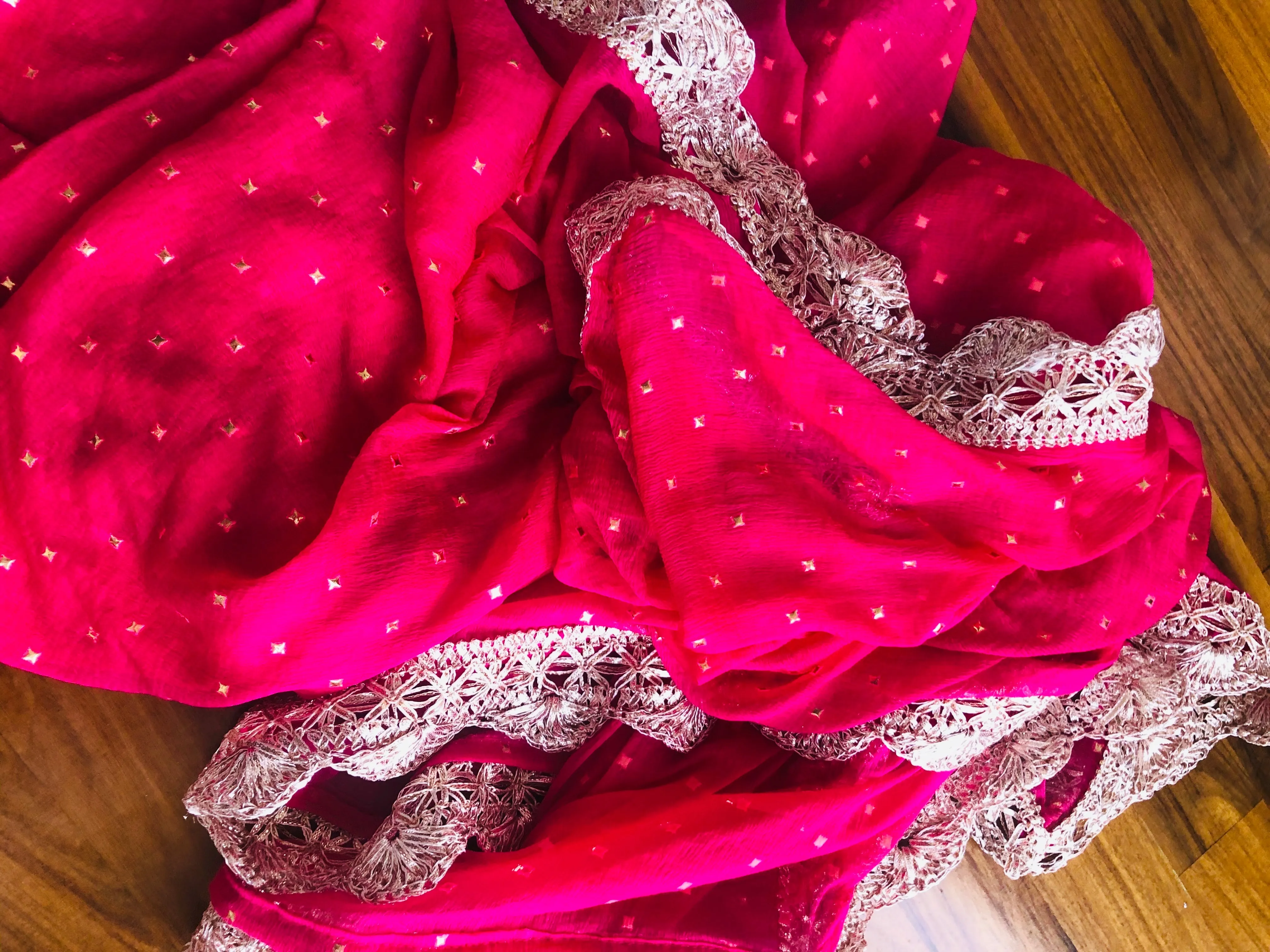 Designer Bridal Dupatta In Hot Pink