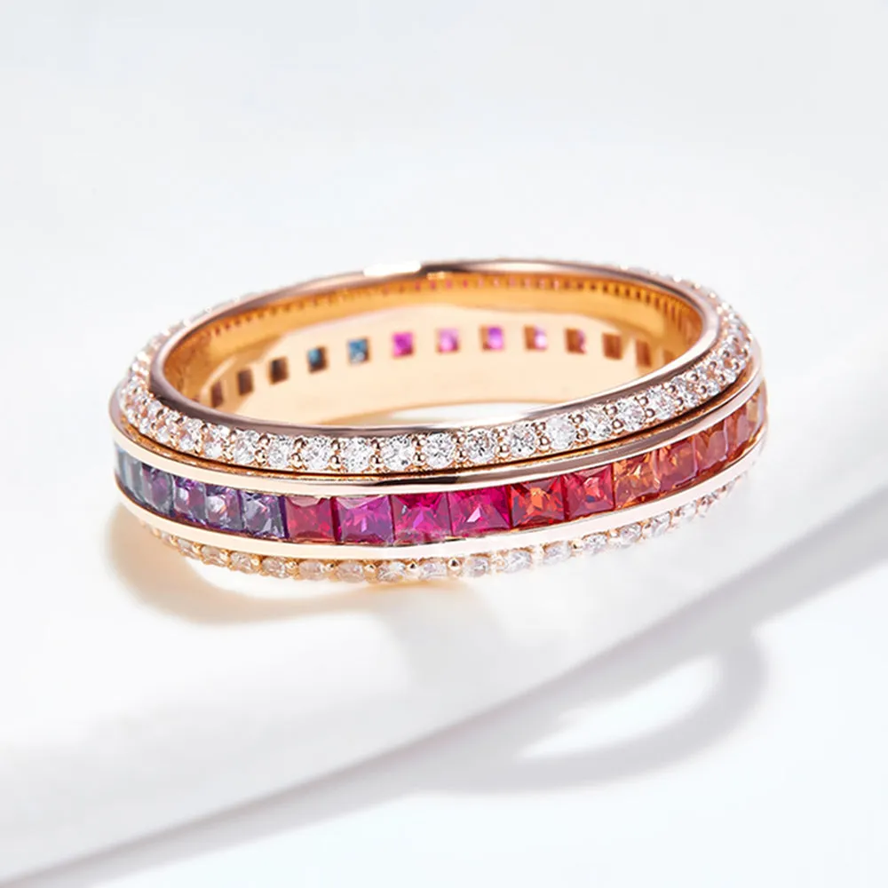 Diamond Rainbow Gemstone Spinning Eternity Ring
