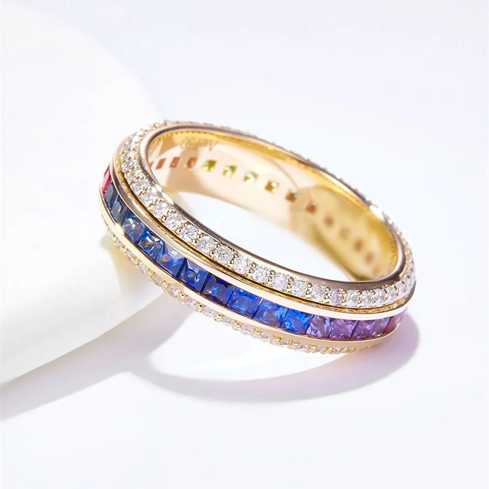 Diamond Rainbow Gemstone Spinning Eternity Ring