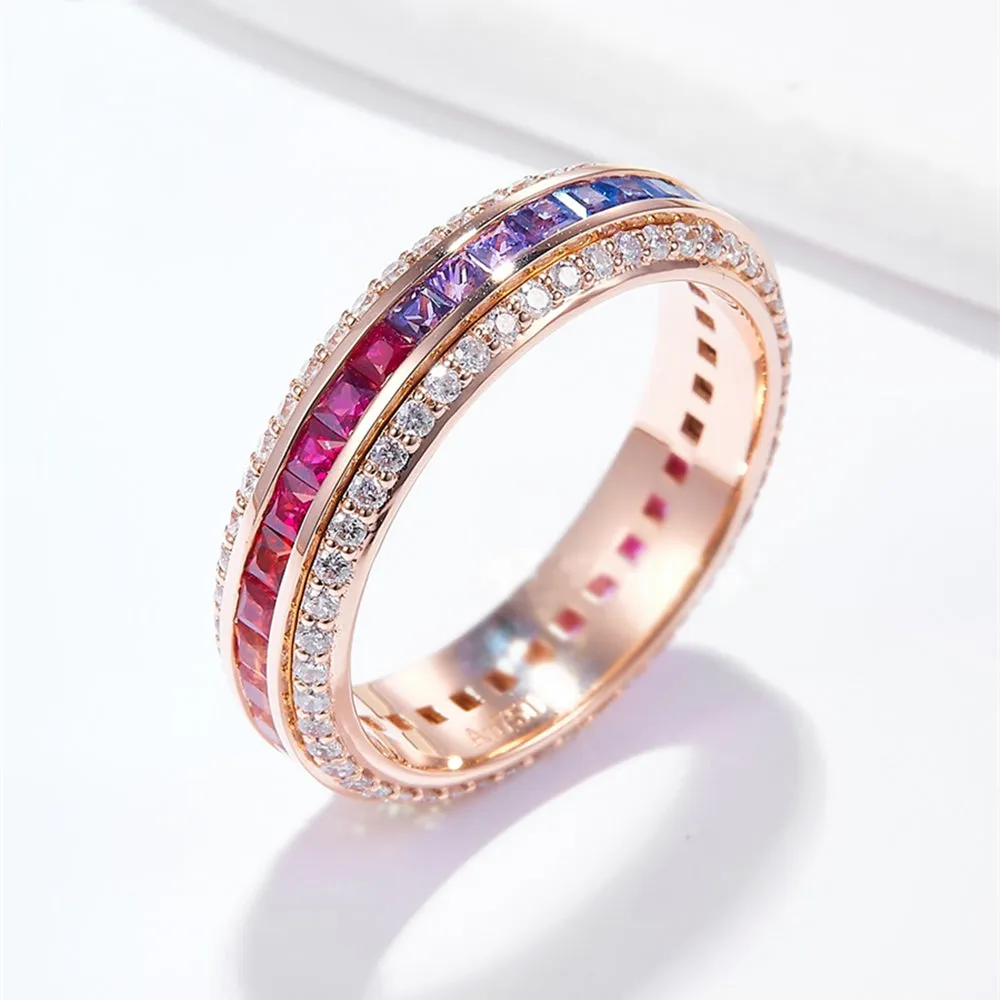 Diamond Rainbow Gemstone Spinning Eternity Ring