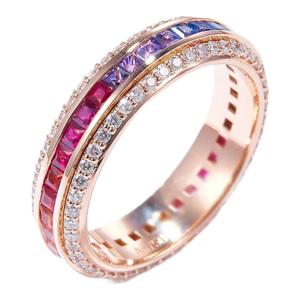 Diamond Rainbow Gemstone Spinning Eternity Ring