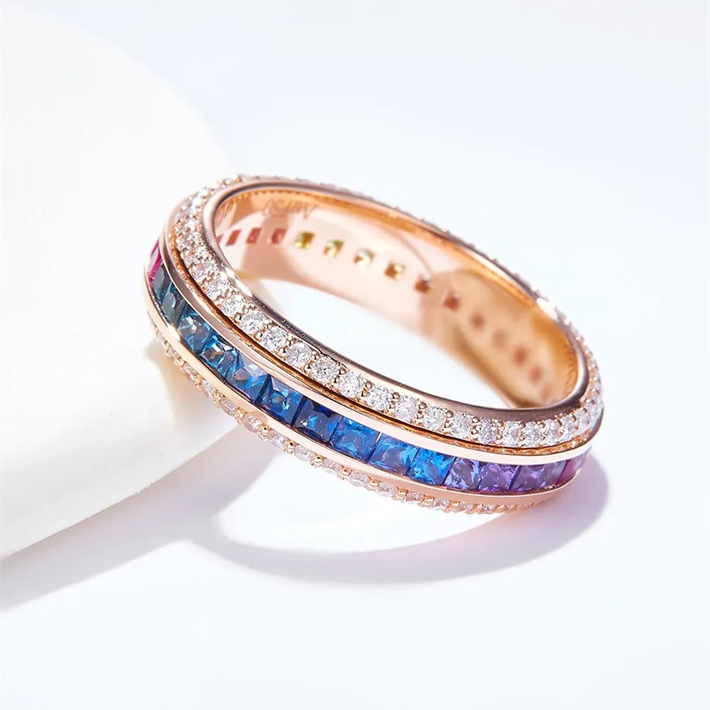 Diamond Rainbow Gemstone Spinning Eternity Ring