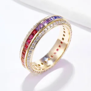 Diamond Rainbow Gemstone Spinning Eternity Ring