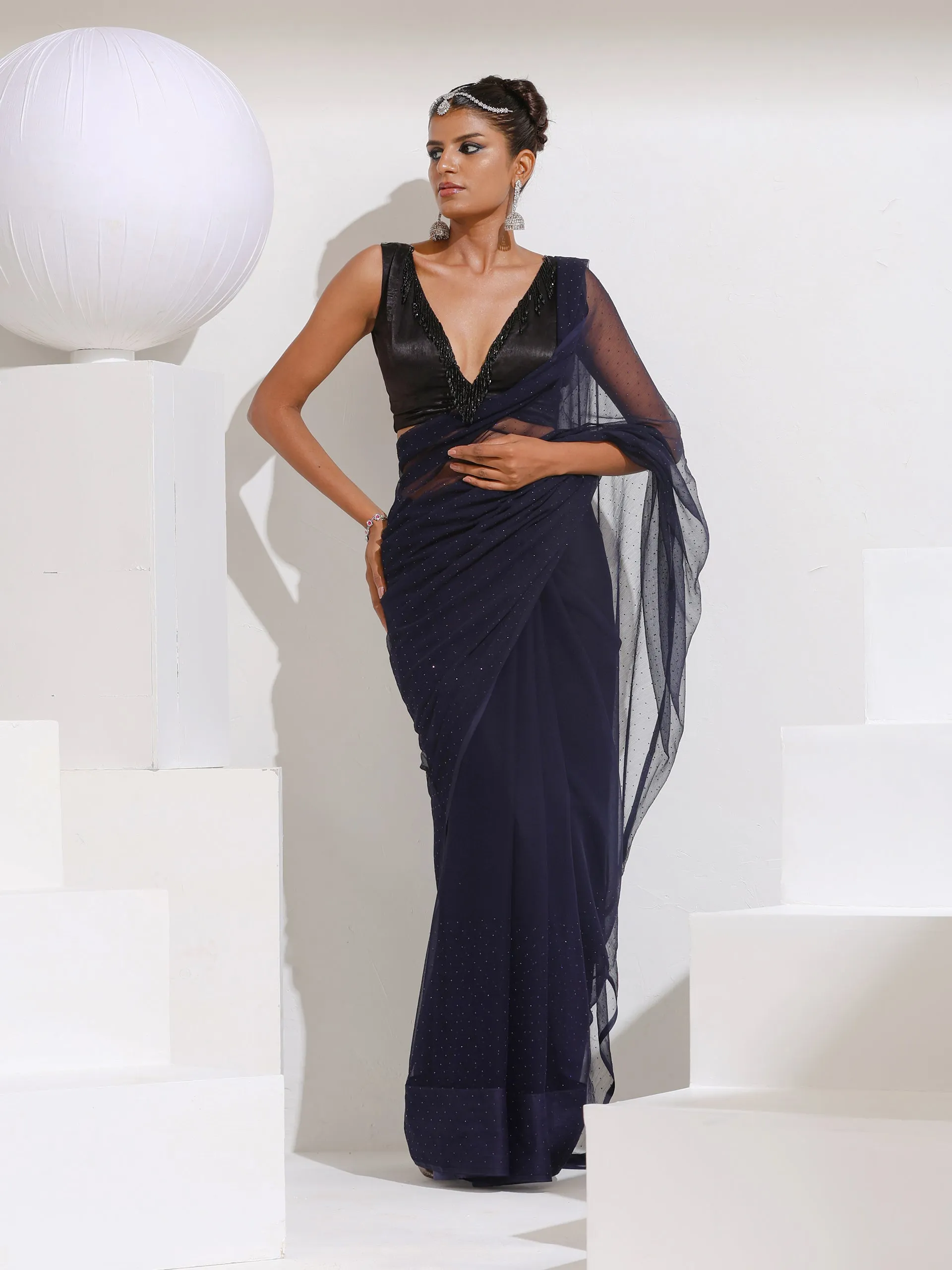 Diamonte Blue Chiffon Saree