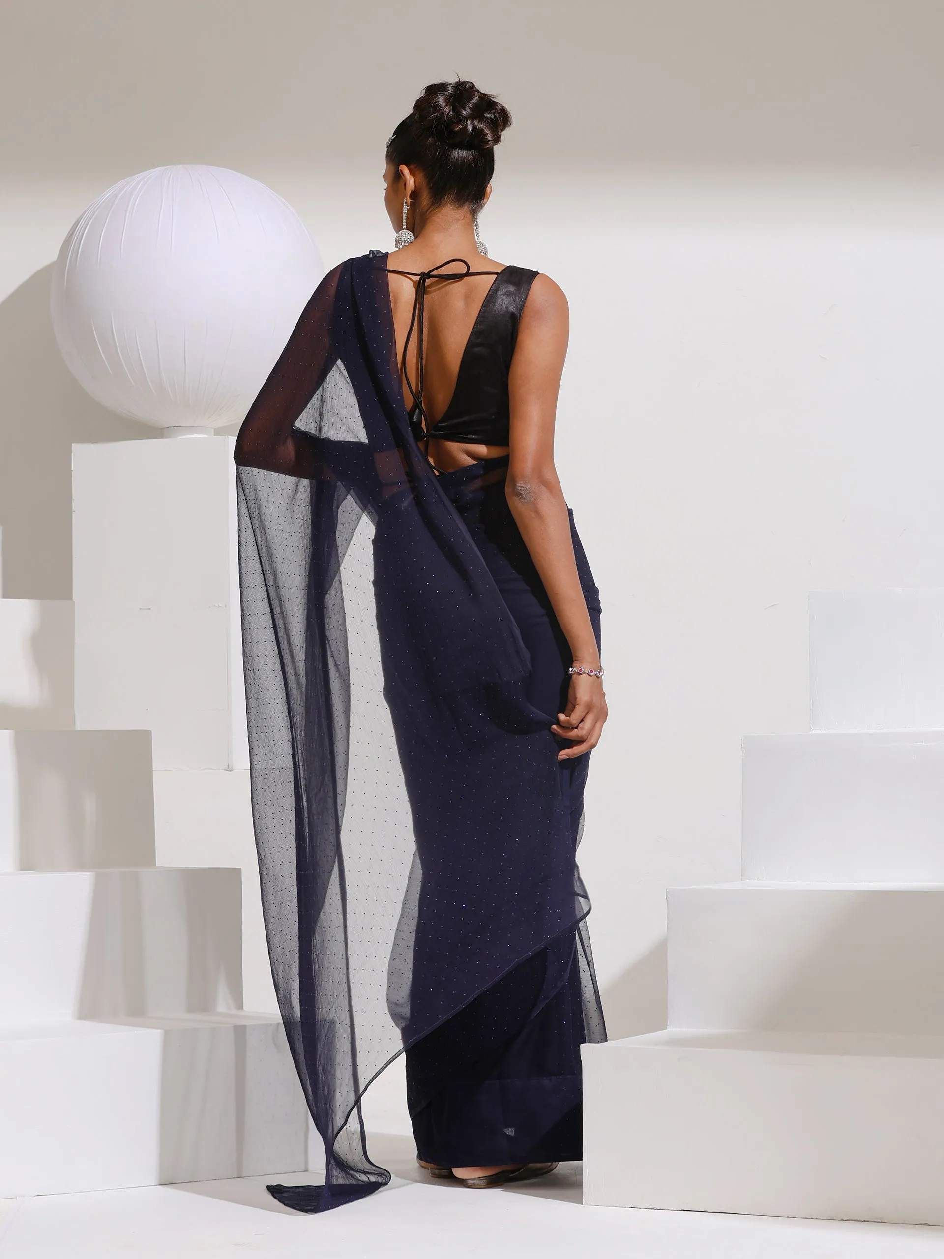 Diamonte Blue Chiffon Saree