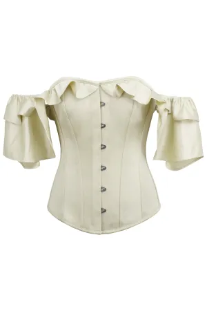 Earps Ivory Satin Corset With Off The Shoulder Frilled Sleeves
