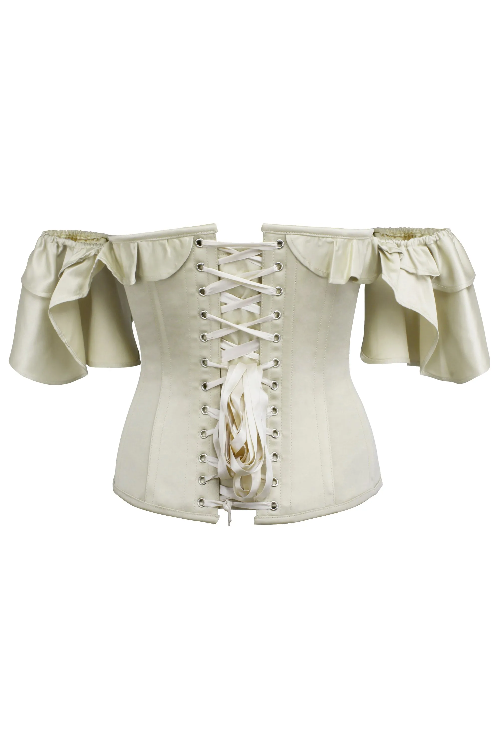 Earps Ivory Satin Corset With Off The Shoulder Frilled Sleeves