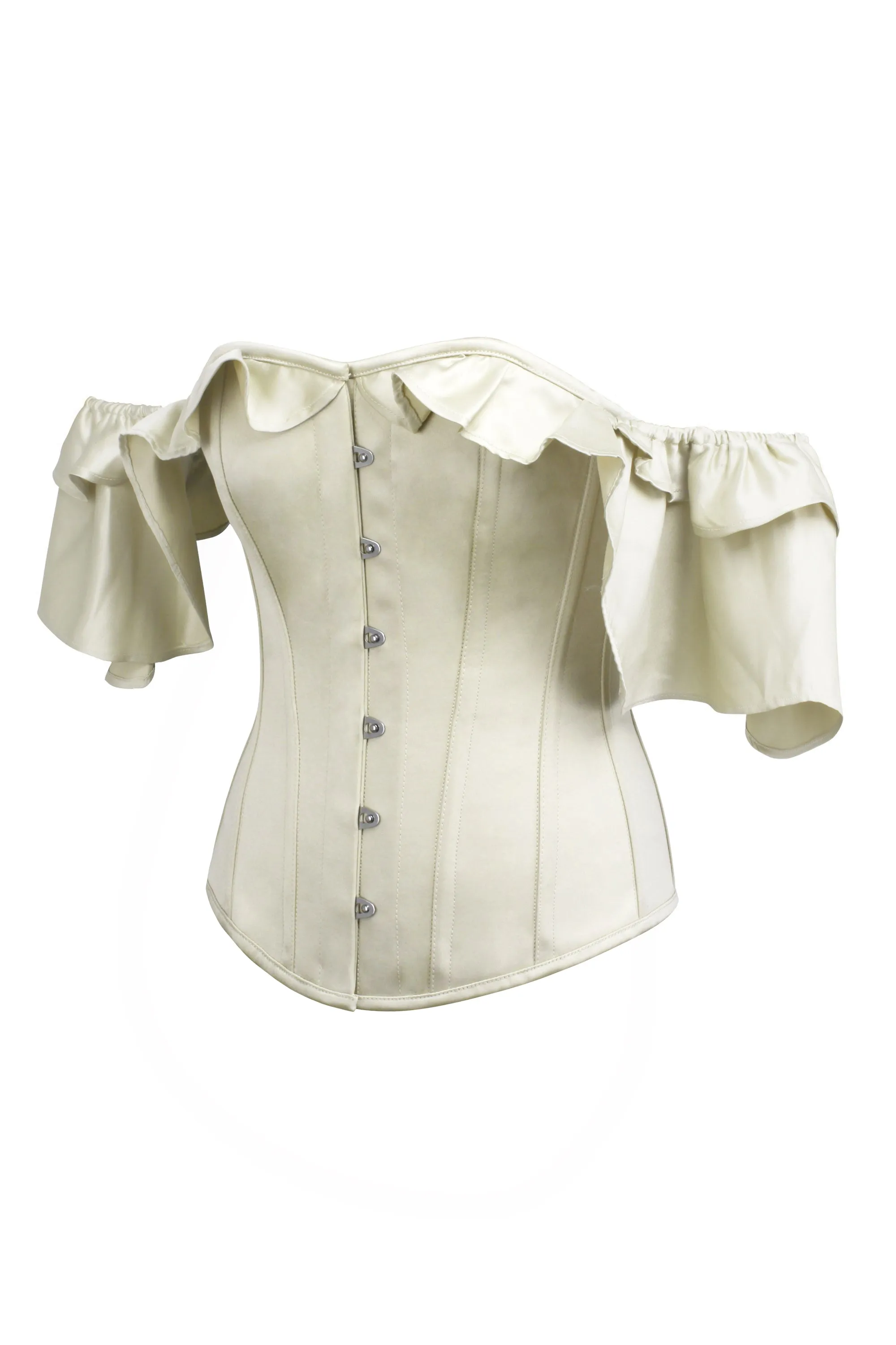 Earps Ivory Satin Corset With Off The Shoulder Frilled Sleeves
