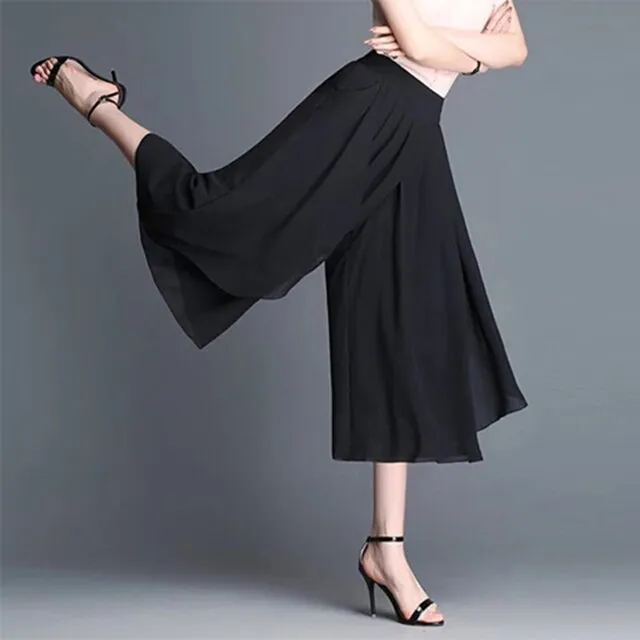 Elastic High Waist Slim Elegant Chiffon Loose Capri  Pant