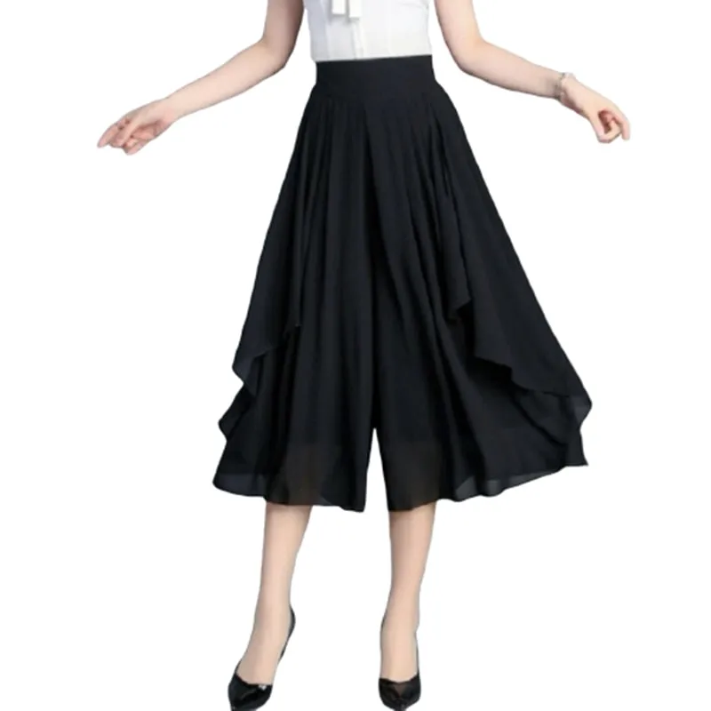 Elastic High Waist Slim Elegant Chiffon Loose Capri  Pant