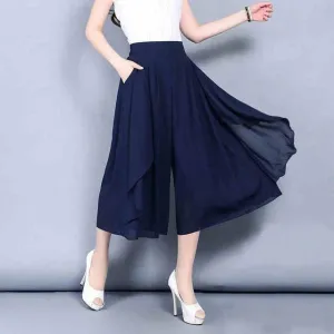 Elastic High Waist Slim Elegant Chiffon Loose Capri  Pant