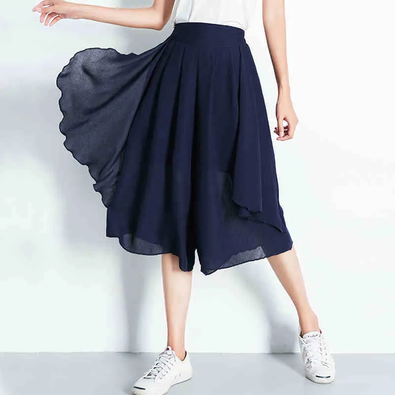 Elastic High Waist Slim Elegant Chiffon Loose Capri  Pant