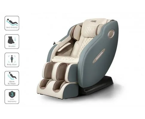 Electric Massage Chair Recliner SL Track Shiatsu Heat Back Massager - Blue Grey Beige