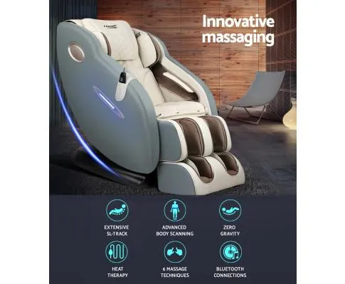 Electric Massage Chair Recliner SL Track Shiatsu Heat Back Massager - Blue Grey Beige
