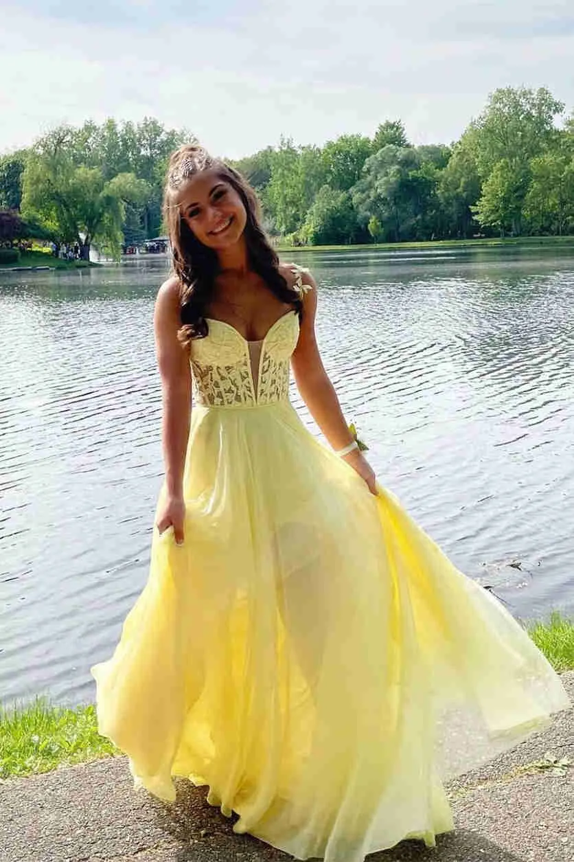 Elegant Blue Straps Long Prom Dress with Sheer Lace Bodice