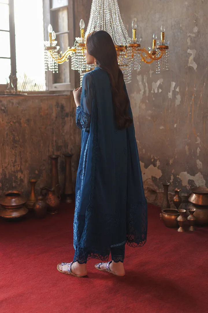 Elegant Chiffon Regal Blue Embroidered Pakistani Salwar Dupatta Suit
