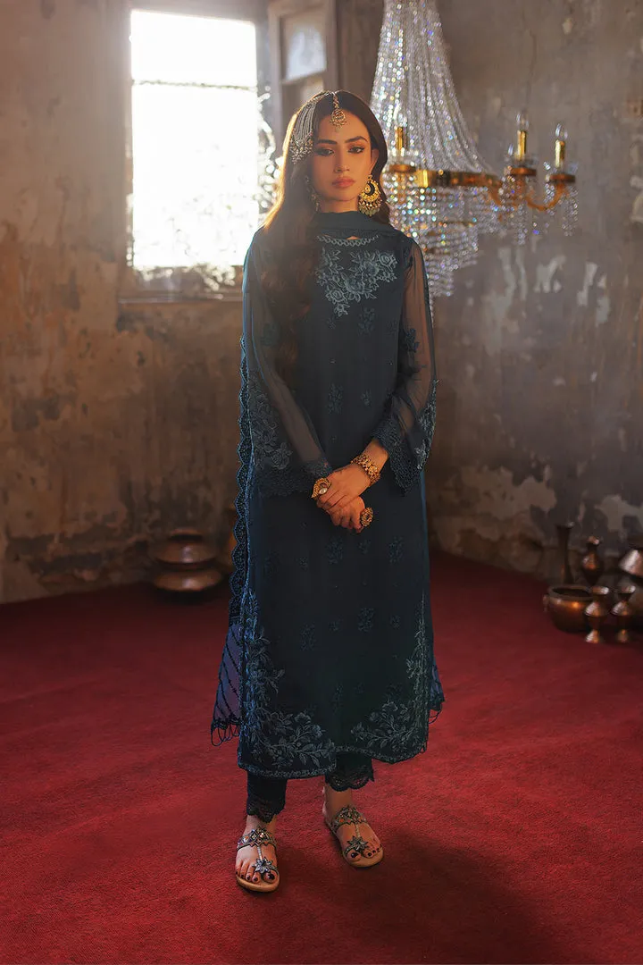 Elegant Chiffon Regal Blue Embroidered Pakistani Salwar Dupatta Suit