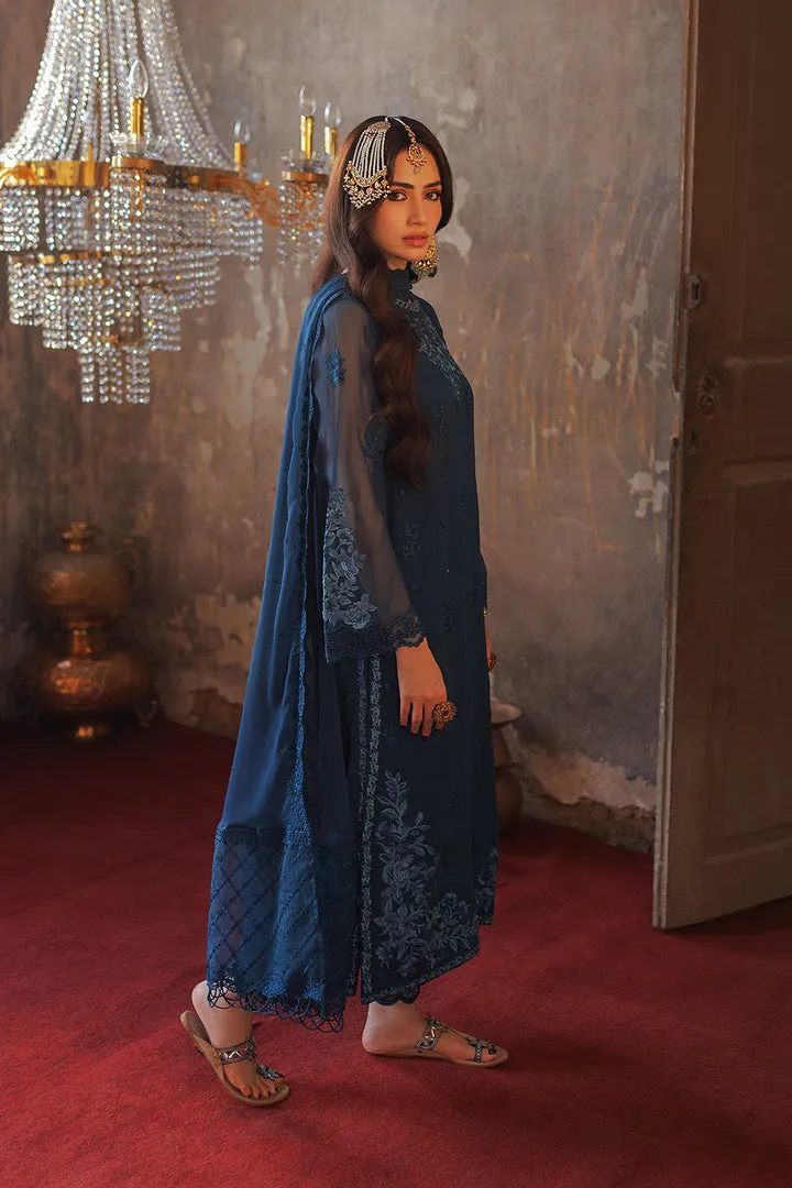 Elegant Chiffon Regal Blue Embroidered Pakistani Salwar Dupatta Suit